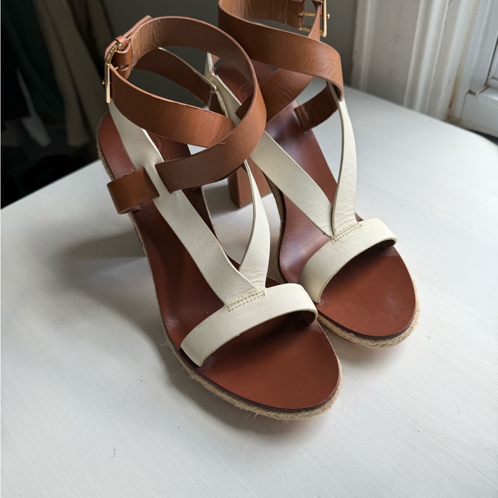 Tory Burch Brown and Cream Women's Leather Sandals
